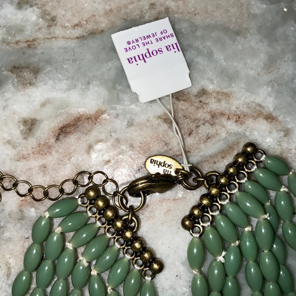 Lia Sophia Multi-Strand w Gemstones Statement Necklace – Green, Aqua & Grey Be - Picture 3 of 8